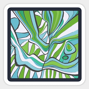 Mazipoodles Psychedelic Water Leaves Expressionism Blue Green Sticker